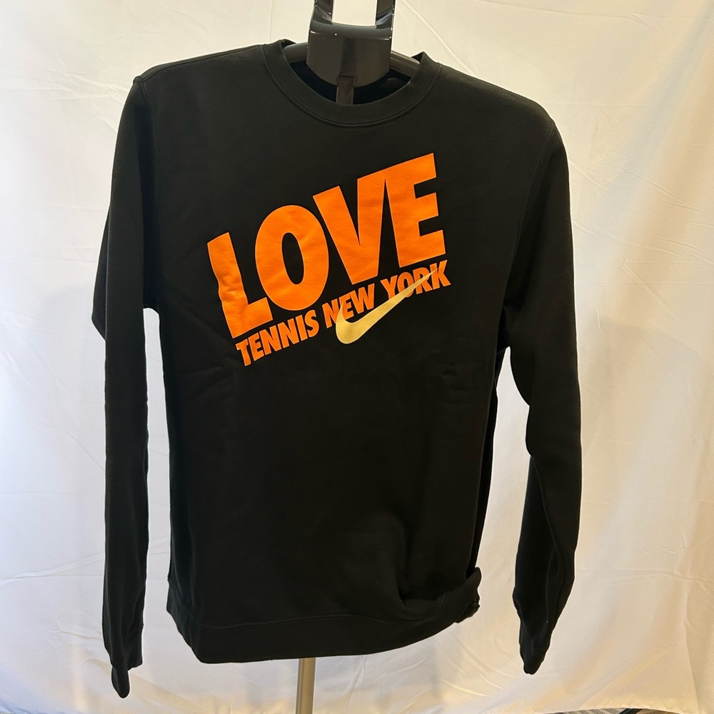 Nike Black and Orange Crewneck Sweater with Bold Graphic